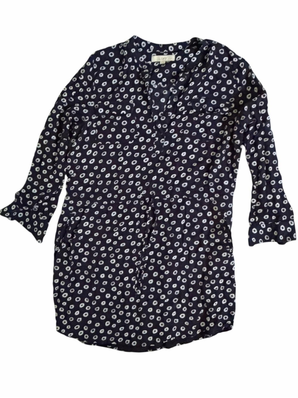 Ann Taylor LOFT Petite Shirt Dress Women’s Large LP Navy W/ White Dots Waist Tie